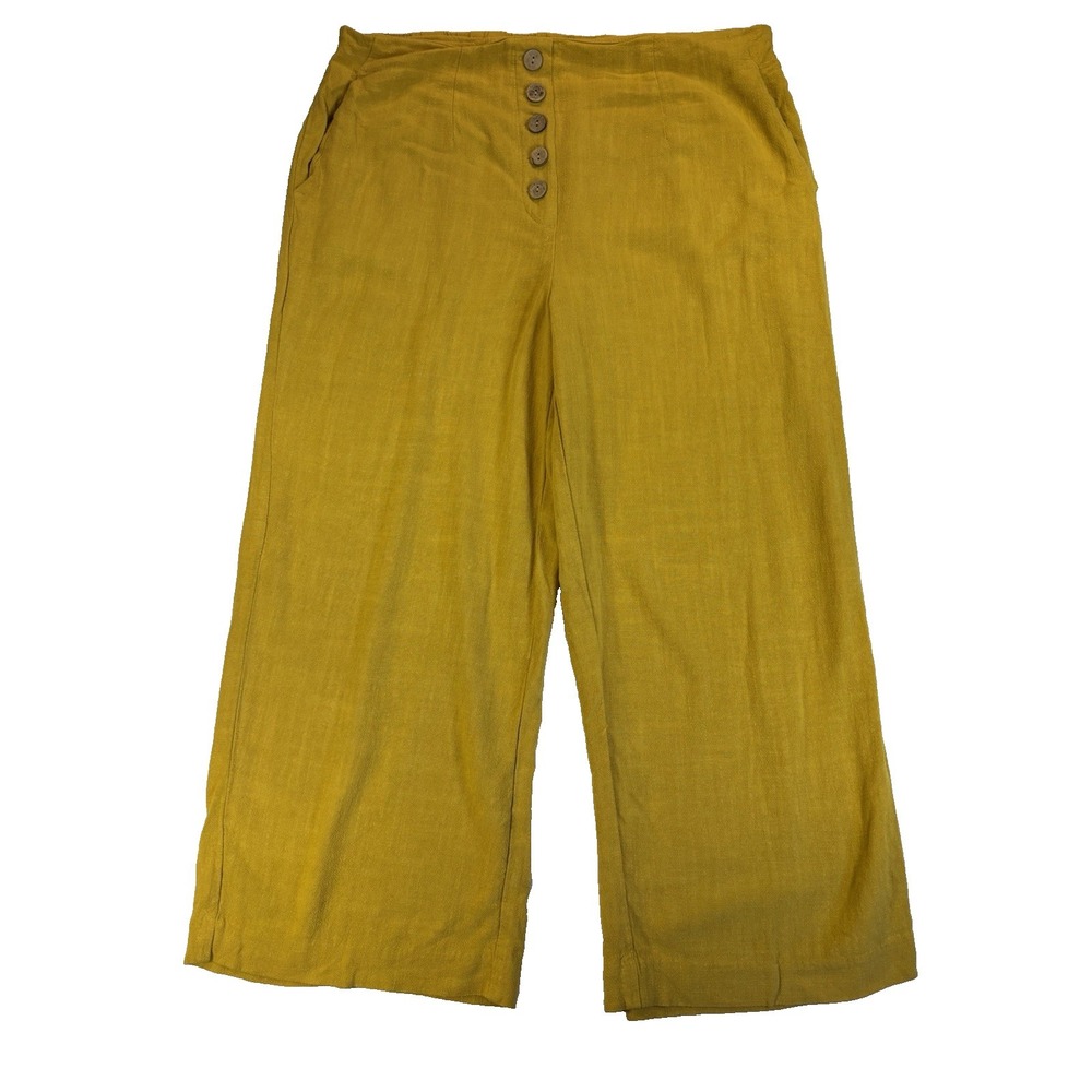 Jules & Leopold Casual Women's L‎ Mustard Yellow Wide Leg Linen Pants Resort